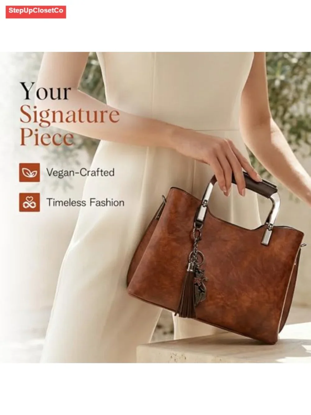 Vegan Leather Satchel Purse, Top Handle, Crossbody